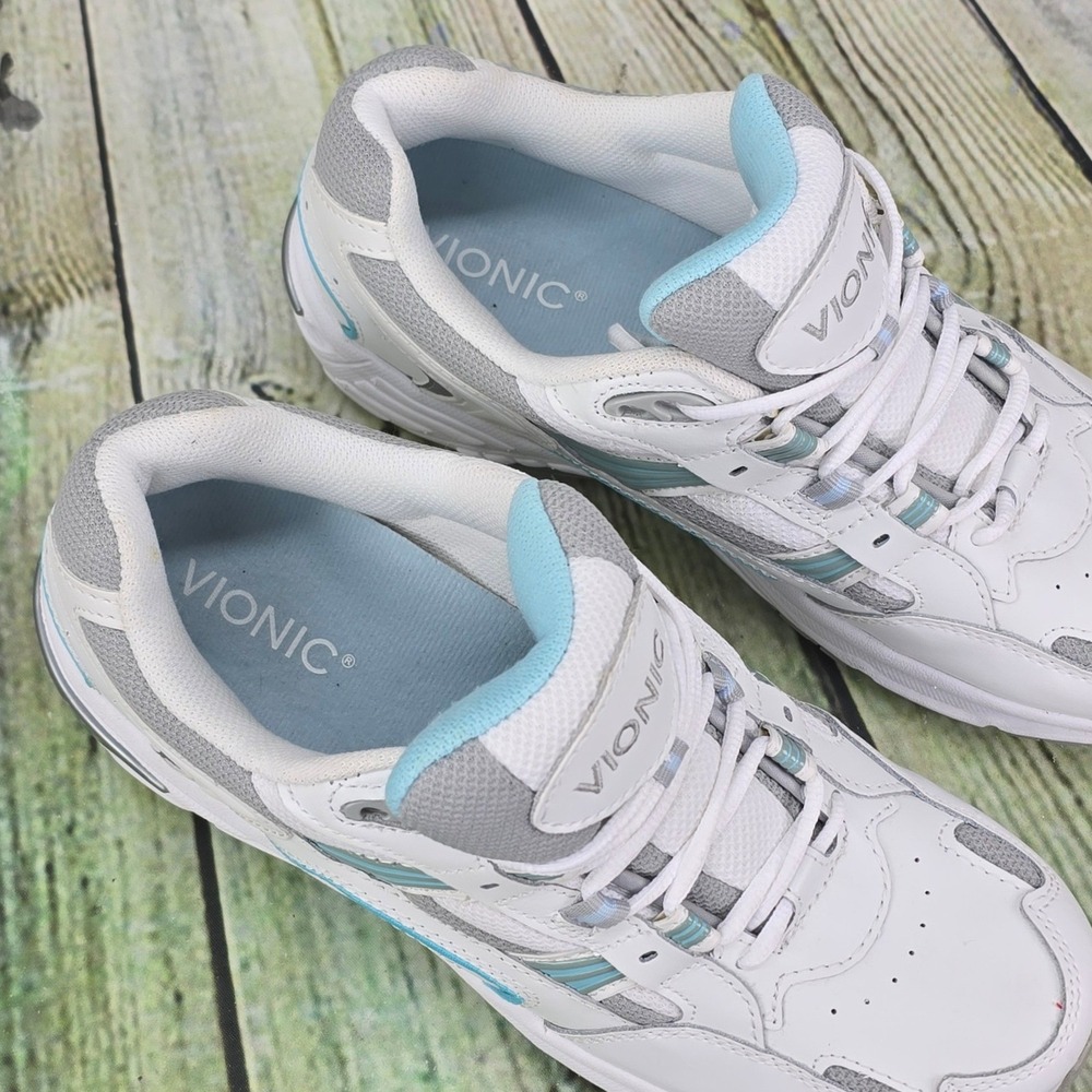 Vionic Walker Sneakers Women 9 White Blue Leather Mesh Orthopedic Walking Shoes - Picture 7 of 9